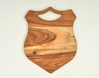 11"L x 8" Handmade Shield Design Wooden Cutting Board & Serving Charcuterie Platter with Built in Handle for Cheese Snack