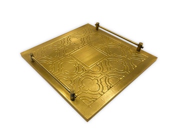 Decorative Traditional Coffee Golden Table Serving Tray, Food and Cheese Serving Trays, Brass Finished Party Serving Trays with iron Handles