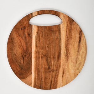 Wood Cutting Board for Kitchen, Round Cutting Board with Handle, Wooden Charcuterie Serving Platter for Cheese, Round Cutting Board image 1