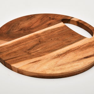 Wood Cutting Board for Kitchen, Round Cutting Board with Handle, Wooden Charcuterie Serving Platter for Cheese, Round Cutting Board image 2