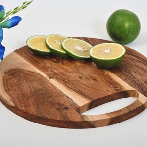 Wood Cutting Board for Kitchen, Round Cutting Board with Handle, Wooden Charcuterie Serving Platter for Cheese, Round Cutting Board image 7
