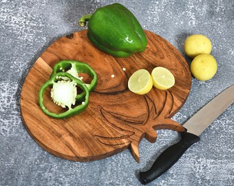 11"L x 10" Handmade Tomato Design Wooden Cutting Board & Serving Charcuterie Platter with Handle for Cheese Snack for Gift