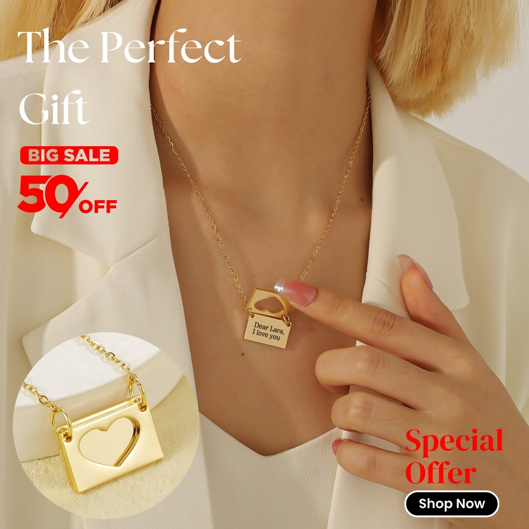 Custom Envelope Locket Necklace Engraved Love Letter Etsy