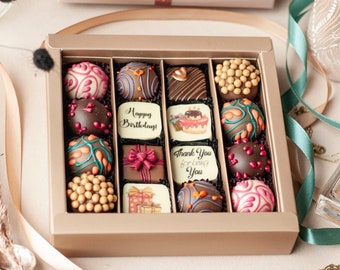 Caja de chocolate artesanal para cumpleaños, Regalo de chocolate de lujo hecho a mano con felicitación, Sorpresa para un amigo, Deliciosa selección fresca