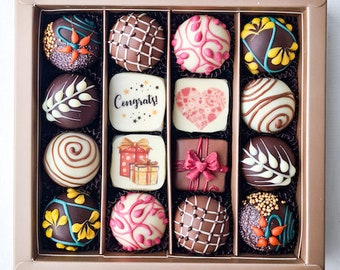 Birthday Congratulation chocolate gift idea Happy Birthday favor Gourmet handmade artisan truffles Custom gift Box personalized chocolates