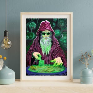 Mystic Wizard Acrylic Painting Print – Fantasy Sorcerer Wall Art, Magic Themed Digital Download, Dark Fantasy Home Decor