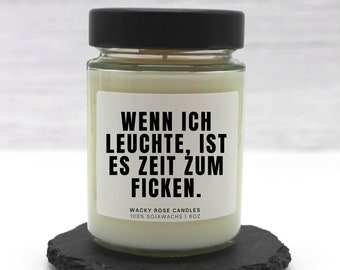 Lustige Duftkerze, Wenn ich leuchte IST Es Zeit zum schlafen, Champagner Bettwäsche Kaminfeuer, Duftkerze mit Spruch, Geschenk für Ehemann