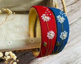 Floral Embroidered Linen Headband, Vintage Hair Accessories For Spring Summer, Floral Embroidery Hairband, Bridesmaid Gift, Vintage Headband