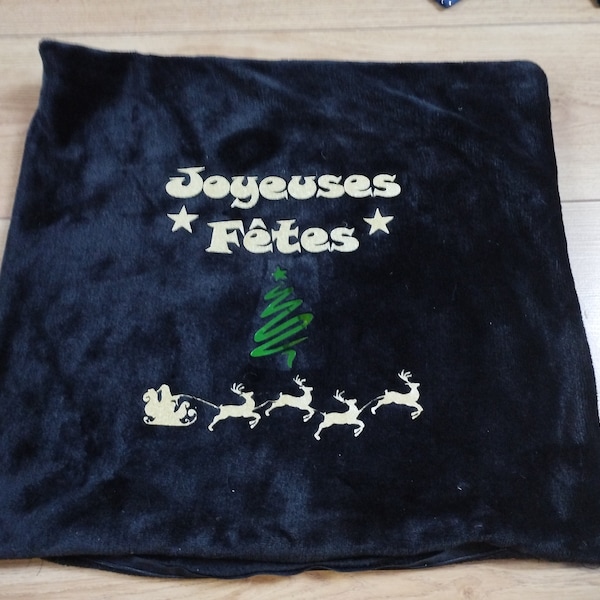 Taie de coussin en velours noir joyeuses fêtes