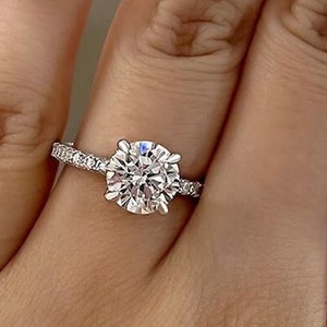3CT(9MM) Gorgeous Cut Round Simulant Ring / Classic Hidden Halo Wedding Ring For Her / Half Eternity Proposal Ring / 925 Silver CZ Ring
