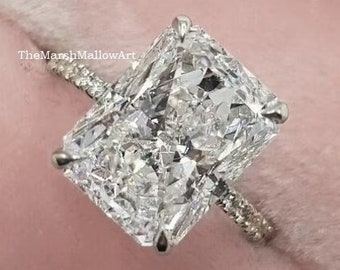 2.5CT Radiant Cut Lab Diamond Anniversary Ring / Radiant Zirconia Diamond Ring in 925 Silver / Claw Prong Hidden Halo Ring / Classic Ring&#39;s
