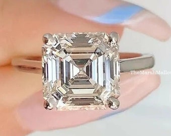 2.90 CT Asscher cur Simulated stone 925 sterling silver Ring / CZ Engagement Ring / Solitaire 4 Prong Ring