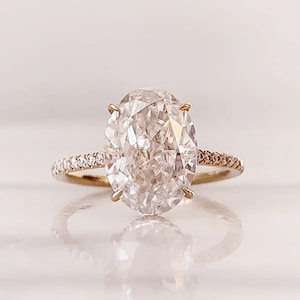 2CT Oval Cut Simulated Diamond Solitaire Ring / 14K Yellow Gold Plated Wedding Ring / Unique Hidden Halo Oval Diamond Ring /Best Gift Ring&#39;s