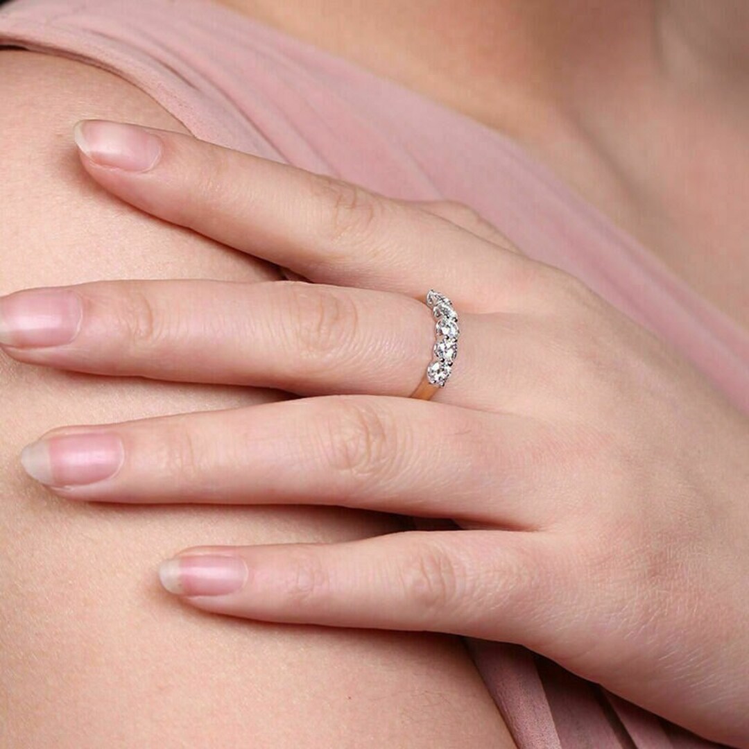 Five Stone Simulated Stone Wedding Ring / 925 Sterling Silver