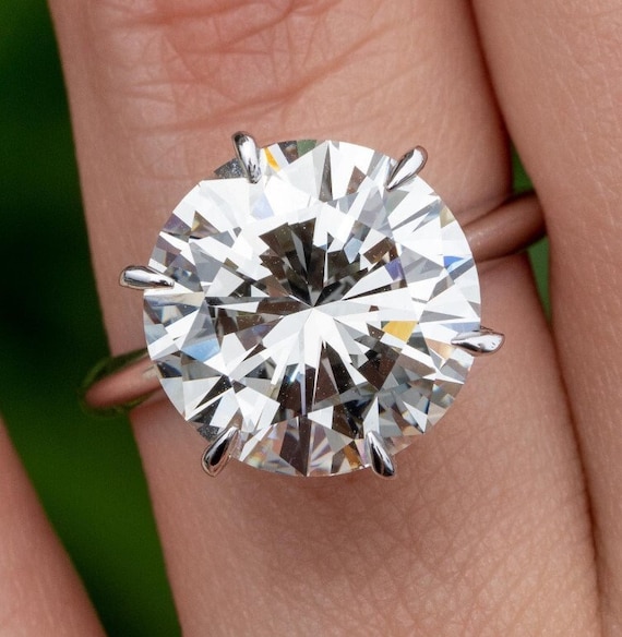 5CT Colorless Round Cut Lab Diamond Engagement Ring /6 Prong 14K White Gold  Plated Solitaire Ring 925 Sterling Silver Wedding Ring For Her