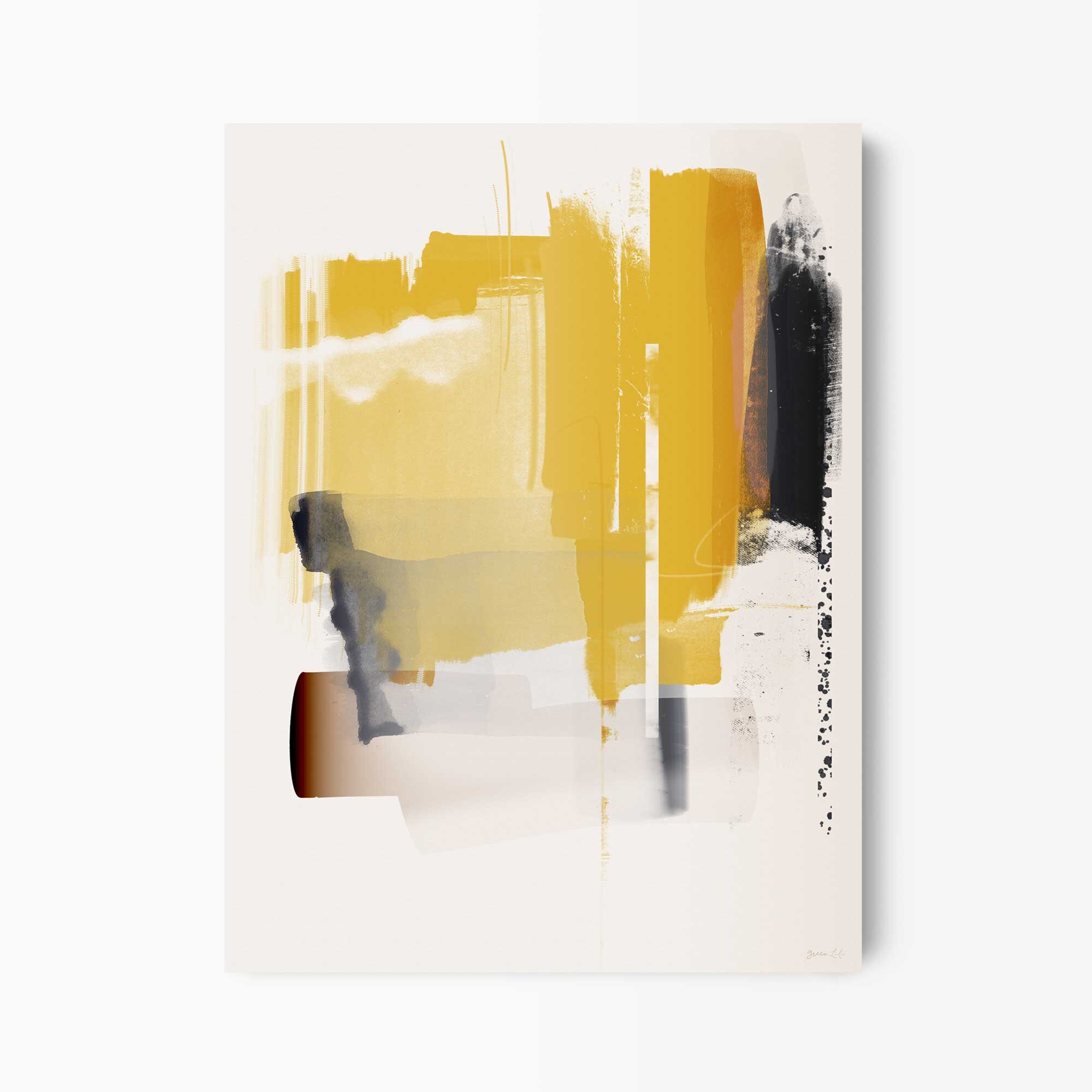 Mustard Yellow & Grey Abstract Art Print, Large Framed Minimalist Wall ...