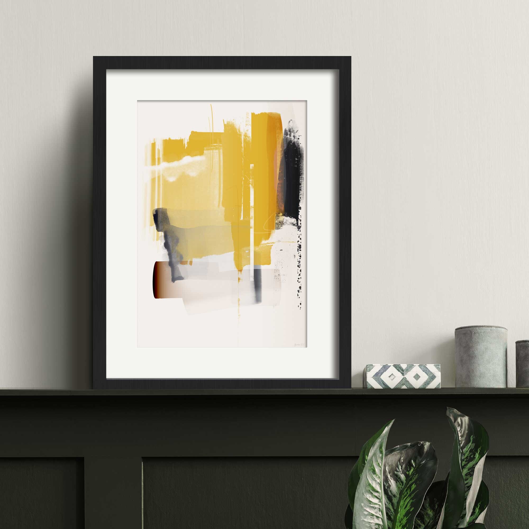Mustard Yellow & Grey Abstract Art Print, Large Framed Minimalist Wall ...
