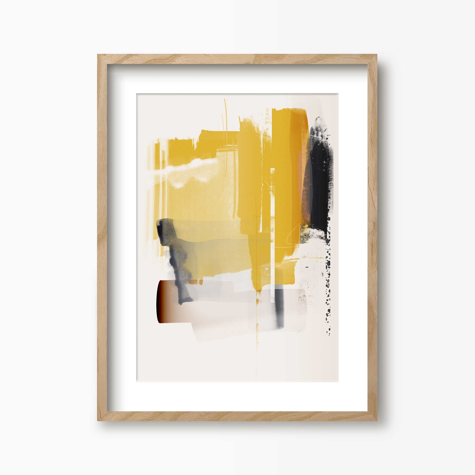 Mustard Yellow & Grey Abstract Art Print, Large Framed Minimalist Wall ...