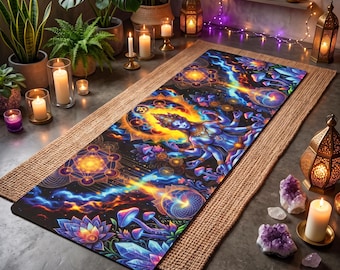 CONNECTION – mata do jogi psychodelicznej, mata do medytacji o świętej geometrii, kolorowa mata fitness z gumy z mikrofibry