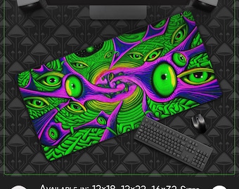 Alfombrilla de escritorio y ratón grande: Explosión de geometría sagrada, construcción acolchada de neopreno, flujo de bienestar espiritual, estilo artístico de geometría sagrada