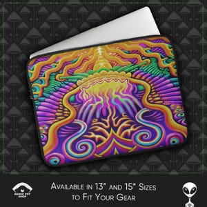 Psychedelic Laptop Sleeve: Trippy Surreal Art, Faux Fur Lined