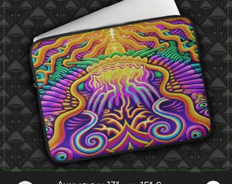 Funda psicodélica para portátil: Espiral psicodélica, construcción acolchada de neopreno, estilo de vida inspirado en festivales, con efecto UV