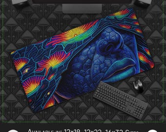 Alfombrilla de escritorio y ratón grande: Floración en espiral psicodélica, forro protector suave, protección tecnológica artística, energía visual cósmica