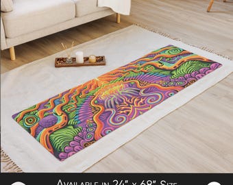 Esterilla de yoga psicodélica: geometría sagrada cósmica, arte fluido de neón UV, regalo de bienestar espiritual, decoración de yoga bohemia