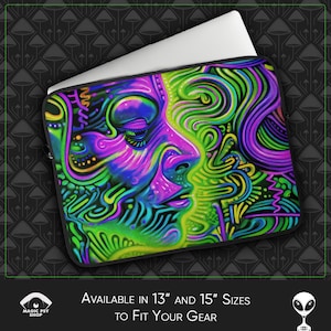 Psychedelic Laptop Sleeve: Trippy Abstract Art, Faux Fur Lined