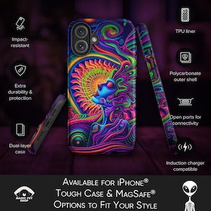 Psychedelic MagSafe® and Tough Case for iPhone® – Dual-Layer Protection, Shock-Absorbing Liner, Vibrant Trippy Art Design Gift #MSC2
