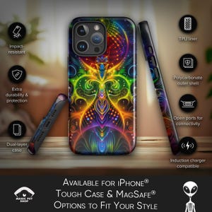 Psychedelic MagSafe® and Tough Case for iPhone® – Dual-Layer Protection, Shock-Absorbing Liner, Vibrant Trippy Art Design Gift #MSC48