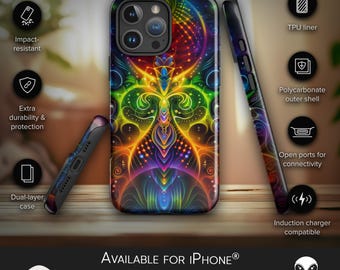 Funda psicodélica para iPhone: tejido fractal espacial, forro protector suave, espacio de trabajo de arte digital, diseño surrealista.