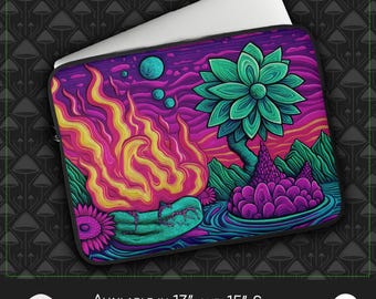 Funda psicodélica para portátil: tejido fractal espacial profundo, forro protector suave, ideal para escritorio y estudio, energía visual cósmica.