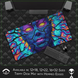 Stor skrivbordsmatta och musmatta – Radiant Trance Geometry, slitstarkt stötdämpande skal, hemmastudio, psykedelisk dekortouch