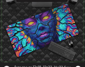 Alfombrilla de escritorio y ratón grande: Geometría Radiant Trance, carcasa resistente que absorbe los impactos, configuración de estudio en casa, toque psicodélico decorativo