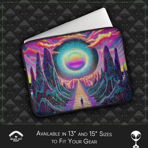 Psychedelic Laptop Sleeve: Trippy Abstract Art, Faux Fur Lined