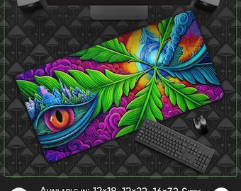 Alfombrilla de escritorio grande/alfombrilla de ratón – Geometría Radiant Trance, base de goma antideslizante, ideal para escritorio y estudio, diseño surrealista