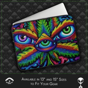 Psychedelic Laptop Sleeve: Trippy Abstract Art, Faux Fur Lined