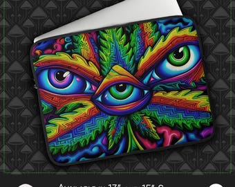 Funda psicodélica para portátil: Portal cósmico vívido, forro interior de piel sintética, flujo espiritual y energía psíquica inspirada en los rayos UV.