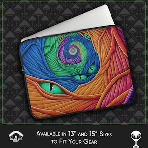 Psychedelic Laptop Sleeve: Trippy Surreal Art, Faux Fur Lined