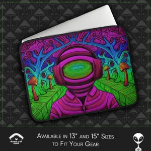 Psychedelic Laptop Sleeve: Trippy Surreal Art, Faux Fur Lined