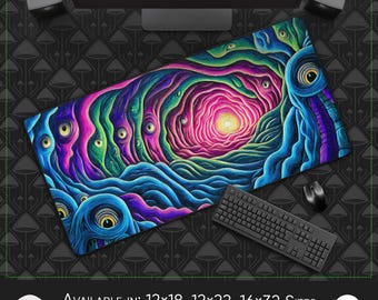 Alfombrilla de escritorio y ratón grande: Flujo geométrico surrealista, base de goma antideslizante, flujo de bienestar espiritual, energía visual cósmica