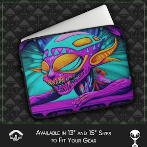 Psychedelic Laptop Sleeve: Trippy Abstract Art, Faux Fur Lined