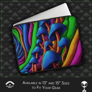 Psychedelic Laptop Sleeve: Trippy Surreal Art, Faux Fur Lined