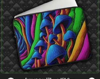 Funda psicodélica para portátil: tejido fractal espacial, neopreno resistente al agua, espacio de trabajo de arte digital, arte abstracto visionario