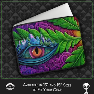 Psychedelic Laptop Sleeve: Trippy Surreal Art, Faux Fur Lined