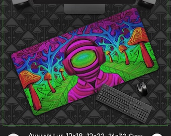 Alfombrilla de escritorio y ratón grande: Floración en espiral psicodélica, forro interior de piel sintética, estilo creativo y cotidiano, arte abstracto visionario