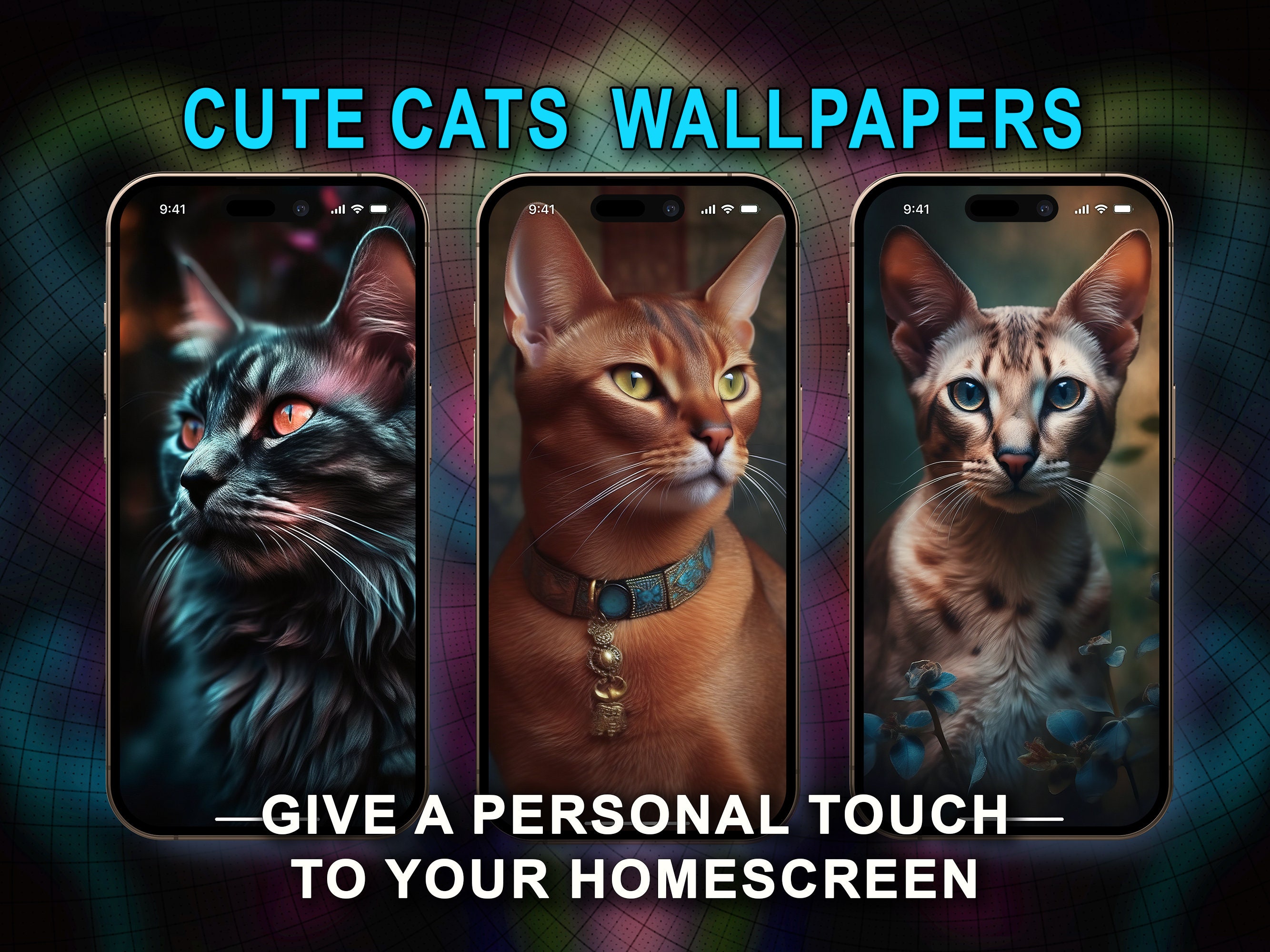 CUTE CATS Background Lock Screen Phone Wallpaper for a Smartphone Ios