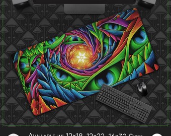 Alfombrilla de escritorio y ratón grande: Geometría surrealista, diseño ligero y protector, funda protectora para portátil, detalles de estilo cósmico.