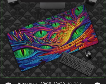 Alfombrilla de escritorio y ratón grande: geometría de halo celestial, superficie de microgamuza, estilo de vida inspirado en festivales, estilo artístico de geometría sagrada